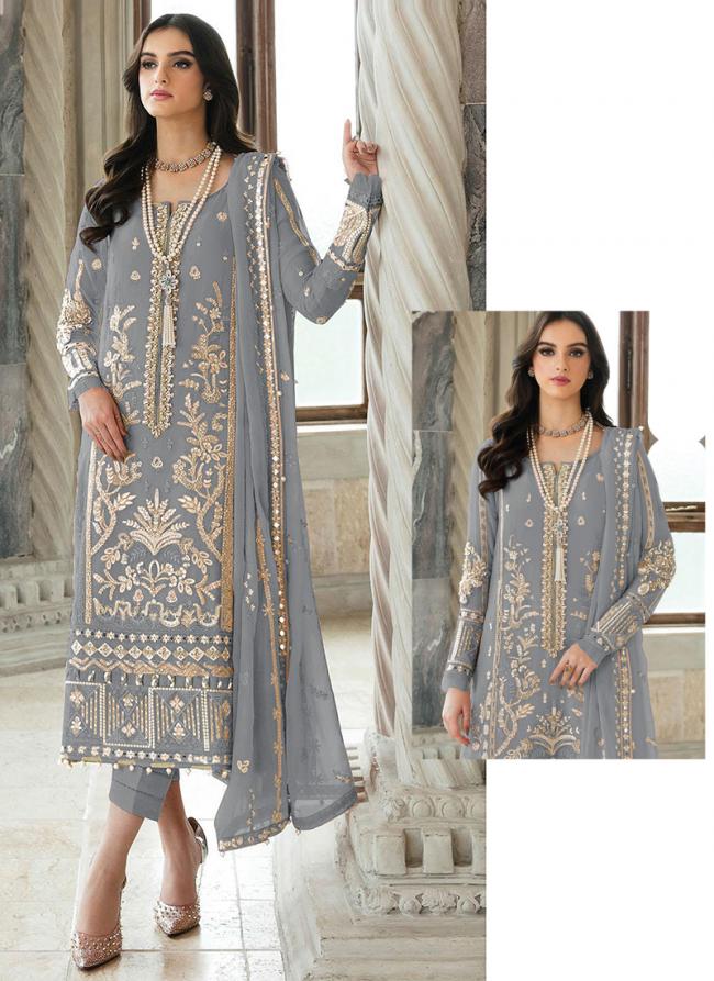 Faux Georgette Grey Eid Wear Embroidery Work Pakistani Suit